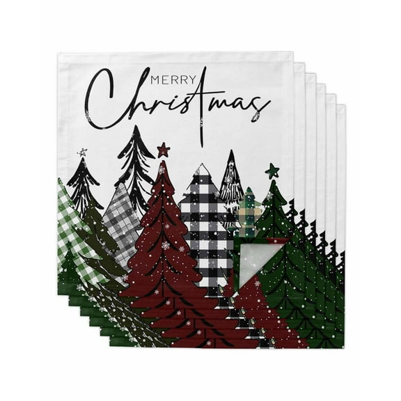 Christmas Tree Cloth Napkins Set of 6, Xmas Tree Watercolor Snowflake Washable Reusable Dinner Cocktail Napkin for Kitchen Party Wedding Banquet Holiday Baby Shower Table Decor
