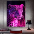 thumbnail image 3 of Mudket Framed Neon Pink Leopard Canvas Wall Art, Cool Glowing Leopard Print Room Decor, Trendy Animal Wall Art for Bedroom Office - 12"L x 8"W, 3 of 10