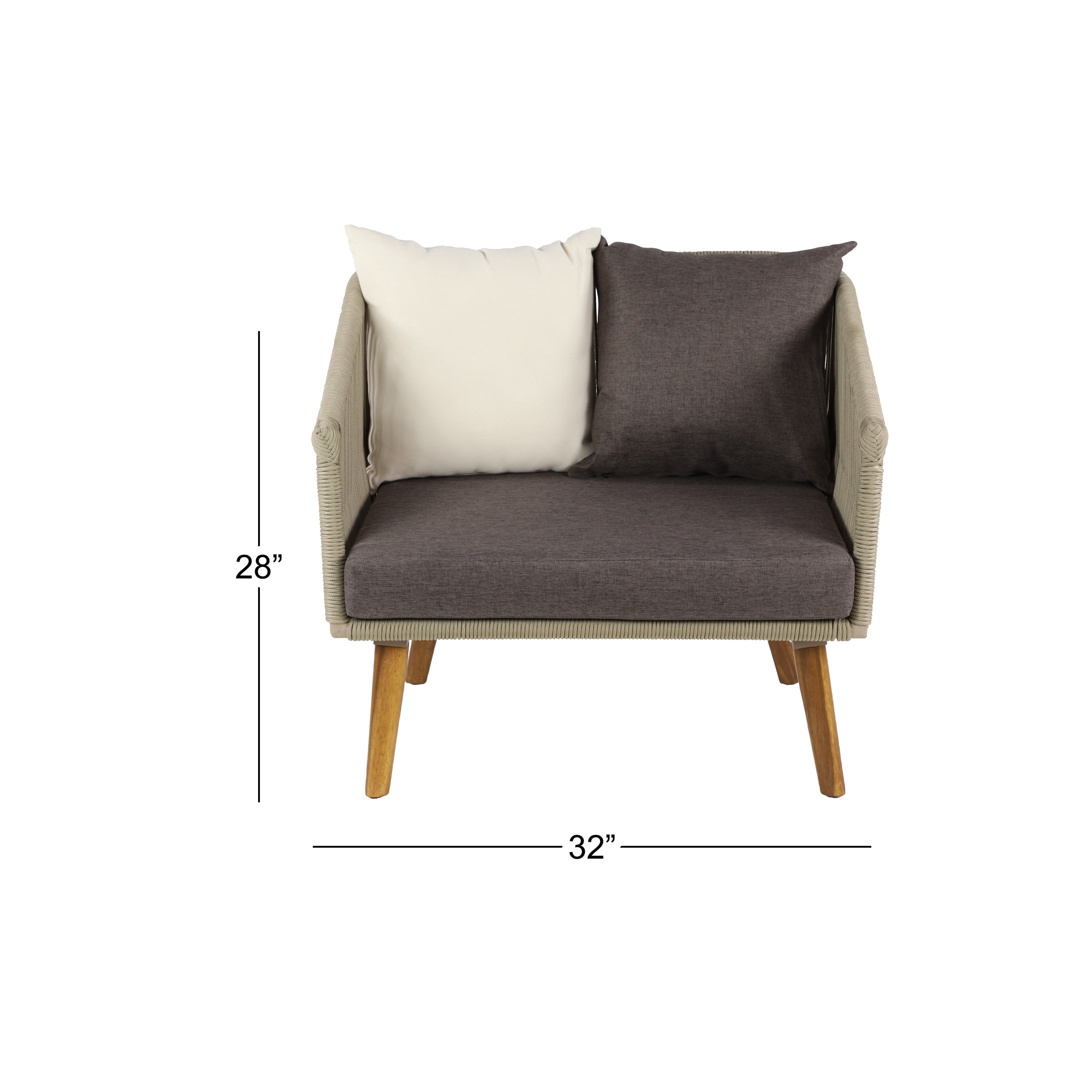 DecMode Woven Rope Wood Outdoor Chair with Polyester Cushions and Slender Tapered Legs - (Set of 2) Gray