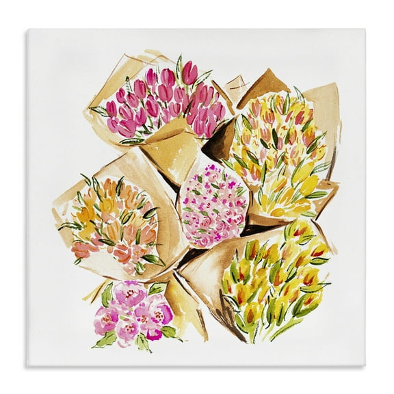 Stupell Industries Bundle of Bouquets Botanical & Floral Painting Gallery Wrapped Canvas Art Print Wall Art, 17 x 17