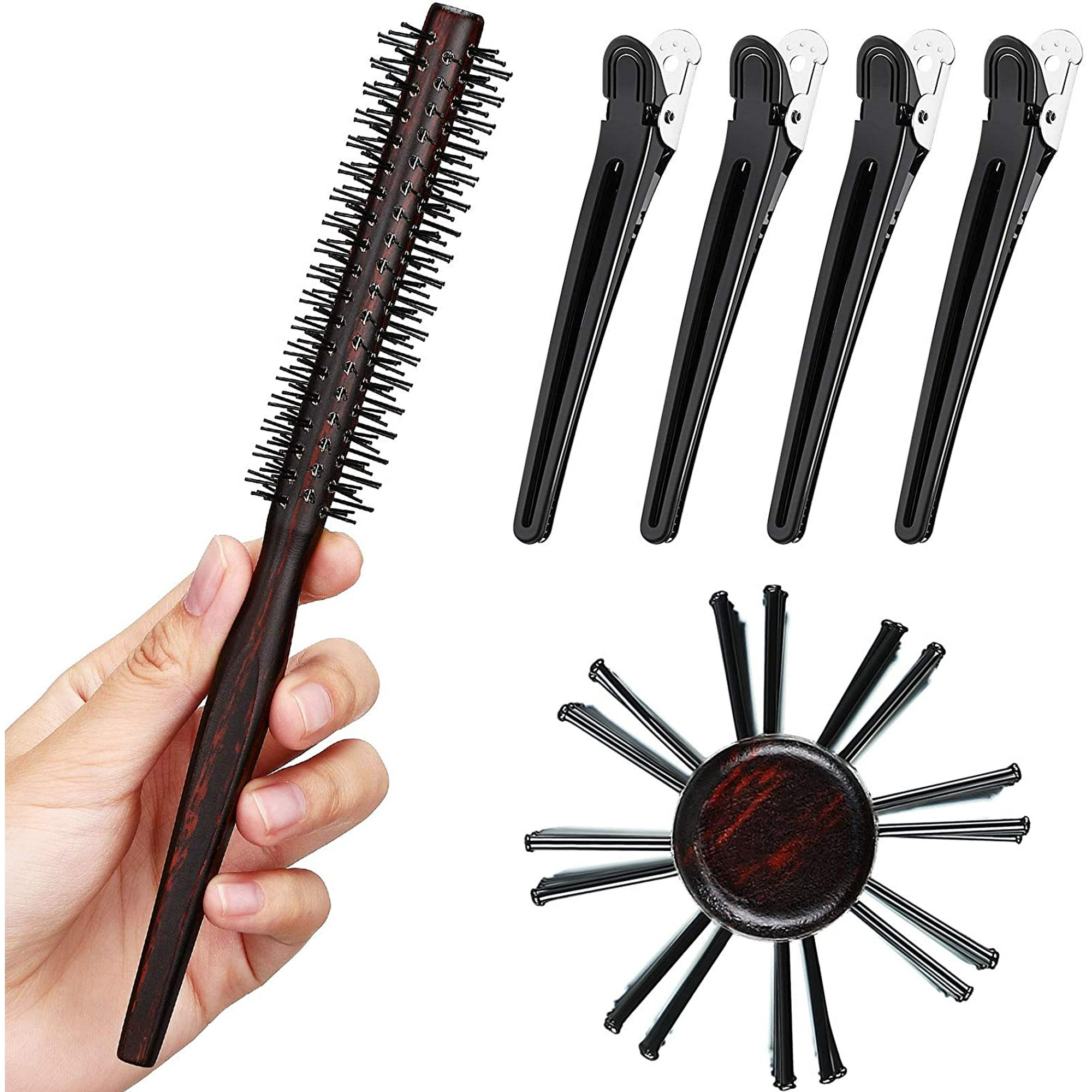 1 Inch Small Round Brush for Short Hair, Styling Hair Brush for Pixie,  Quiff Roller Nylon Bristle with 4 Pieces Hair Clips for Bangs, Thin Hair,  Fine Hair, Curling | Walmart Canada