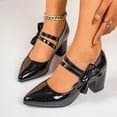 thumbnail image 3 of Rokment Bow Dress High Heels for Women Bride Wedding 2026 Fashion Casual Leather Bowknot Pointed Toe Chunky Block Heeled Bridal Dance Pumps Shoes Black Size 6, 3 of 8