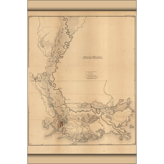 24"x36" Gallery Poster, map of south-eastern Louisiana, 1829