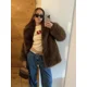 thumbnail image 1 of Chaqueta lisa de manga larga con cuello en V para mujer, abrigo holgado, informal, grueso y cálido, a la moda, 2024, 1 of 5