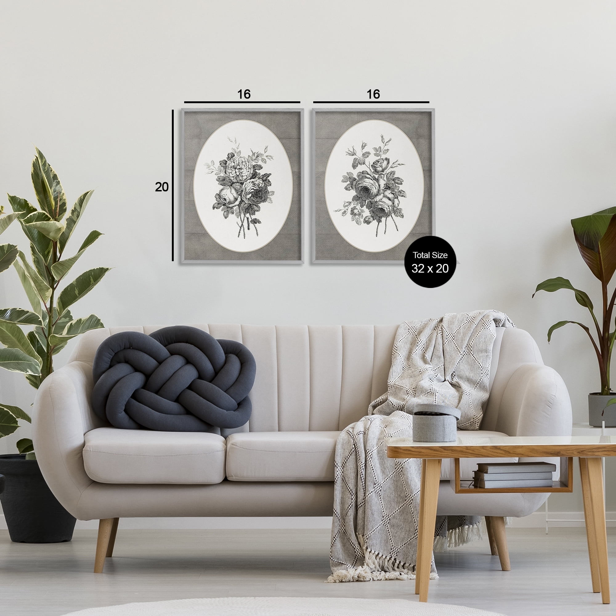 Vintage Petal Bundle Details 2 Piece Gray Framed Giclee Art Set, design by Lettered and Lined