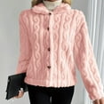 thumbnail image 5 of Sweater Cardigan For Women Lapel Button Down Long Sleeve Solid Color Cable Knitted Jackets Casual Fuzzy Outwear (M, Pink), 5 of 6