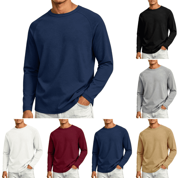 Mens Crewneck Sweatshirt Casual Long Sleeve Pullover Shirts Fall Lightweight Quick Drying Regular Fit Athletic T Shirt Navy 3XL