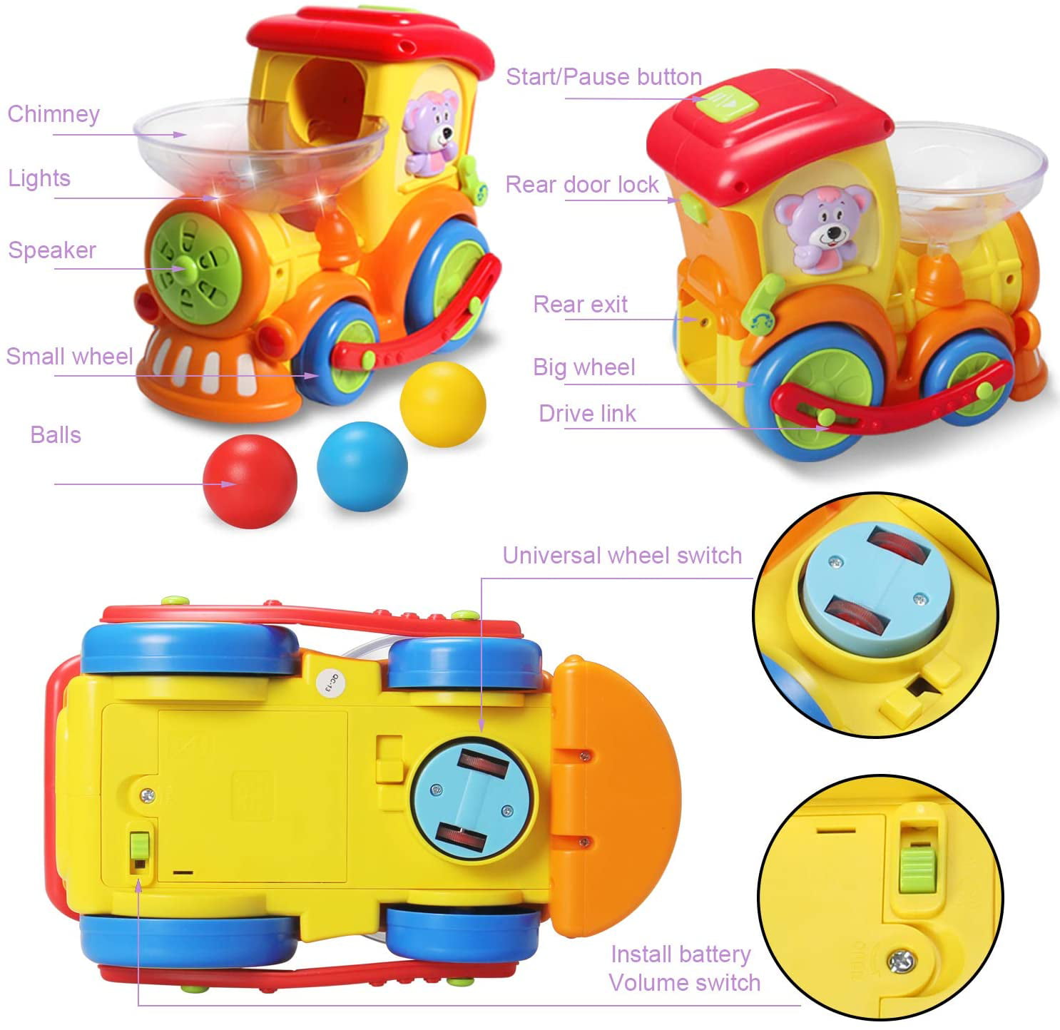 baby toys 12-18 months old toys are suitable for 1 year old boys drop and  forward train ball Popper toys, suitable for toddlers with 3 balls,  light/speaking/music early education gift toys 