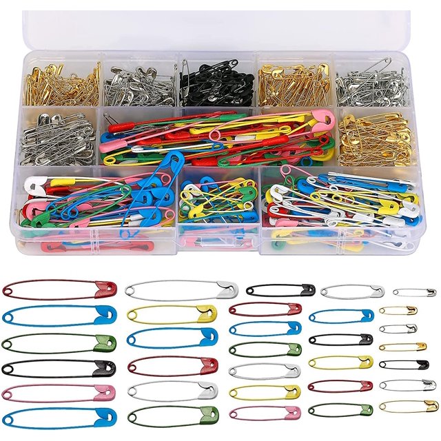500 piezas de imperdibles/alfileres de bombilla/alfileres de calabaza grandes y pequeños, 19 mm, 22 mm, 28 mm, 32 mm, 36 mm, 45 mm, 50 mm para coser en casa, oficina (dorado, plateado, negro, multicol