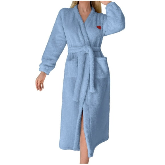 Pisexur Robes for Women Fashion Solid Color Warm Fleece Pajamas Soft Cozy Nightgowns for Women Thick Shower Plush Bathrobe Long Fuzzy Robe Sleepwear with Pockets