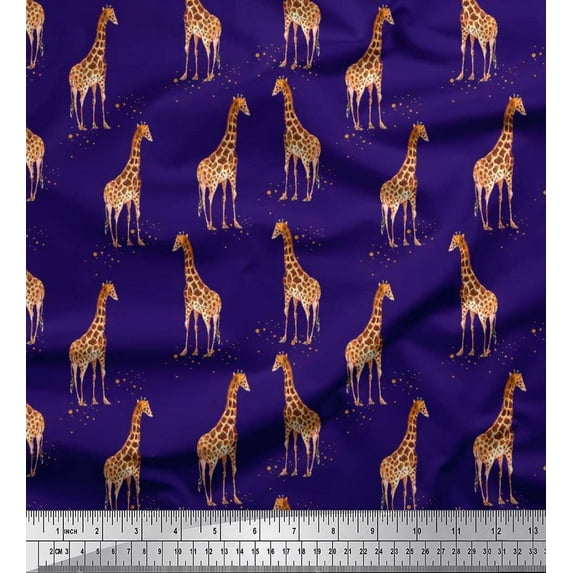 Soimoi Blue Cotton Jersey Fabric Dot & Giraffe Animal Print Fabric by The Yard 58 Inch Wide