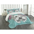 thumbnail image 3 of Ambesonne Yorkie Quilted Bedspread Set 3 Pcs, Headphones Music Dog, Queen Size, Pale Blue White, 3 of 5