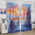 thumbnail image 4 of Forest Curtains Watercolor Misty Forest Orange Sunset Nature Scenery Colorful Art Print for Bedroom Living Room Decor Rod Pocket Blackout Window Drape 84x84in, 4 of 6