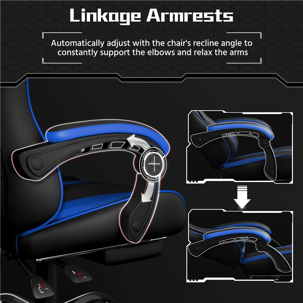 Alden Design High Back Reclining Ergonomic Gaming Chair with Slide Out Footrest, Black/Blue