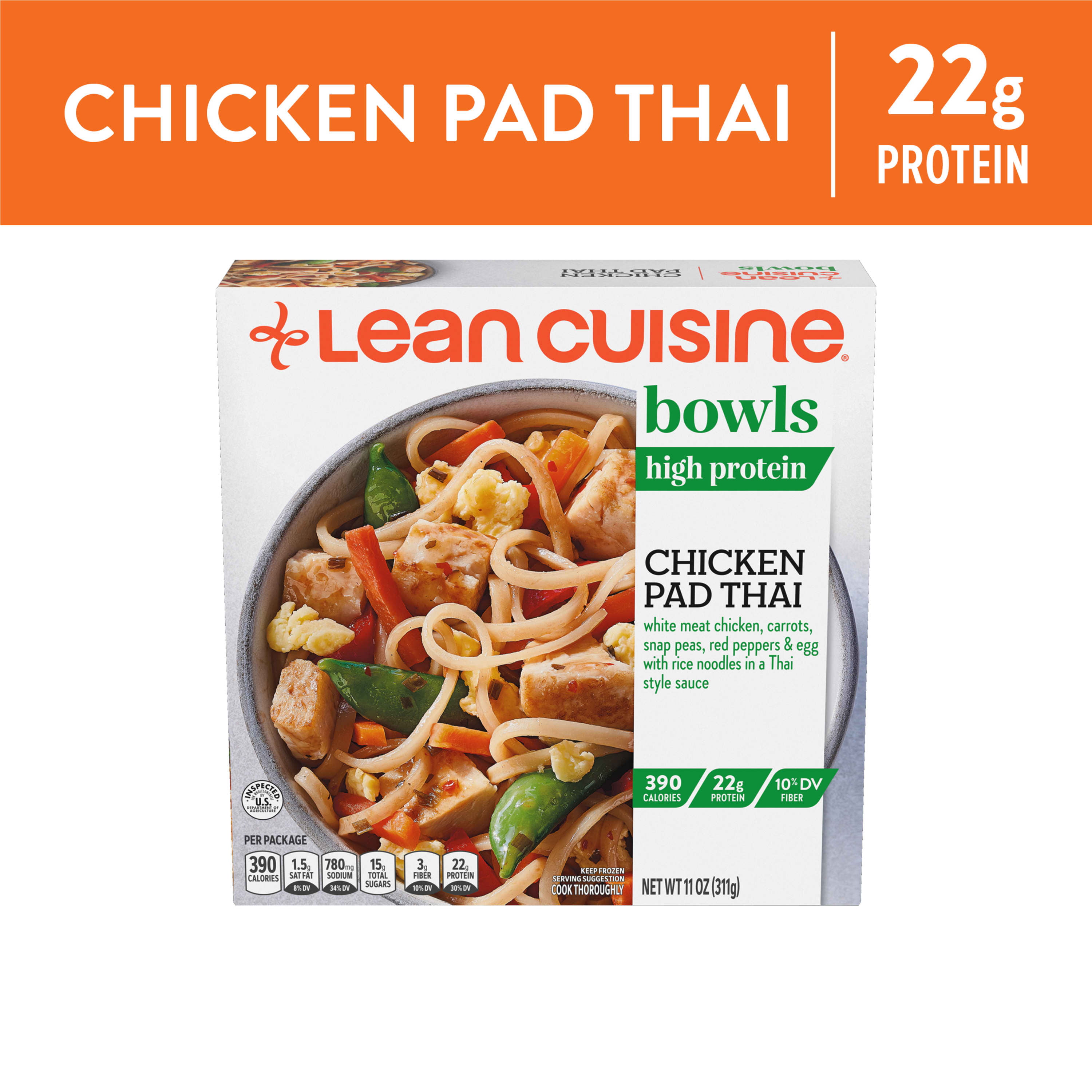 Lean Cuisine Chicken Pad Thai Bowls Meal, 11 oz (Frozen)