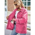 thumbnail image 4 of Women'S Oversized Button Up Shacket Long Sleeve Pockets Denim Jean Jacket Pink XL, 4 of 7