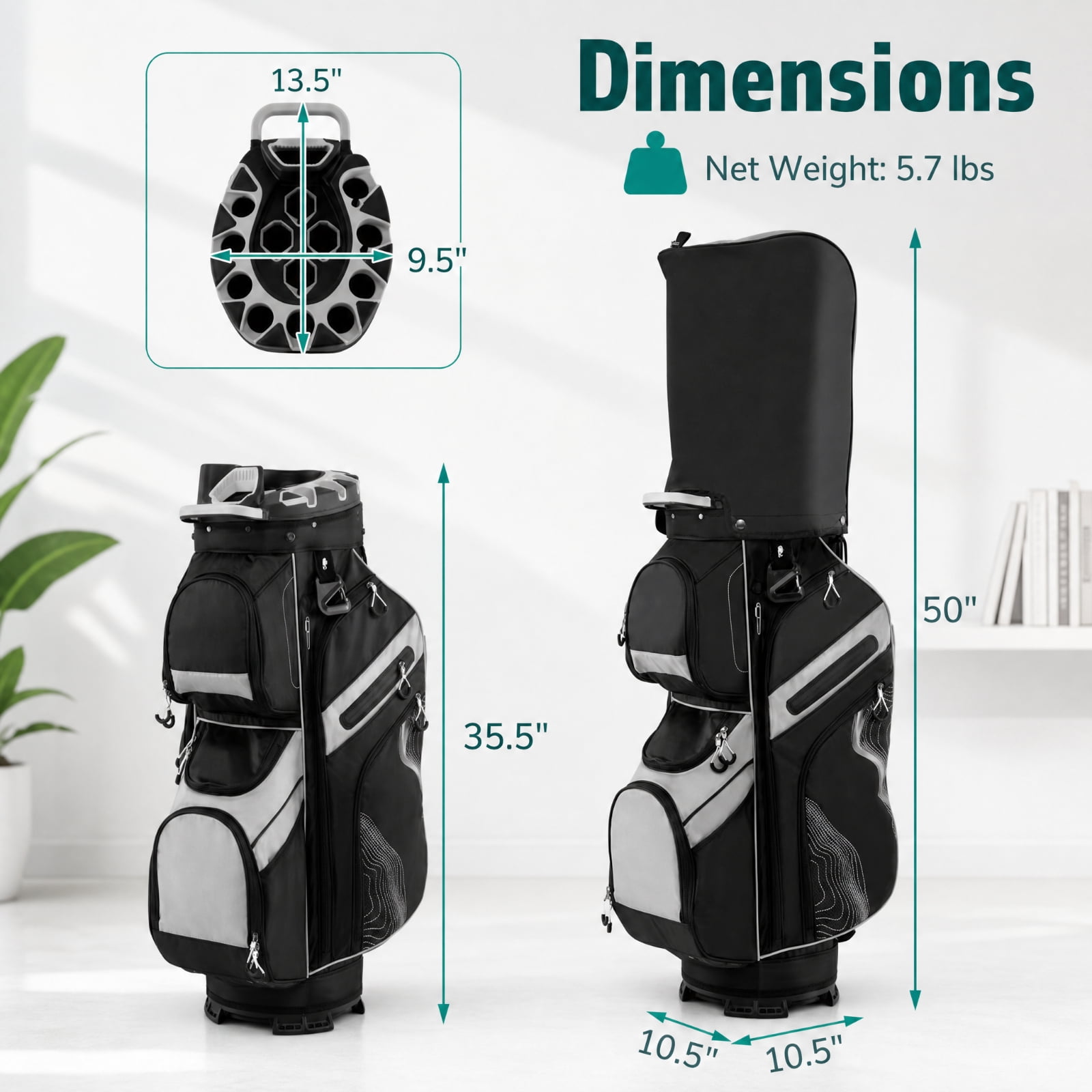 Airfind Molded Lock Top Golf Cart Bag with 14 Way Full Length Dividers and 11 Pockets, Gray Golf Club Bag with Dividers