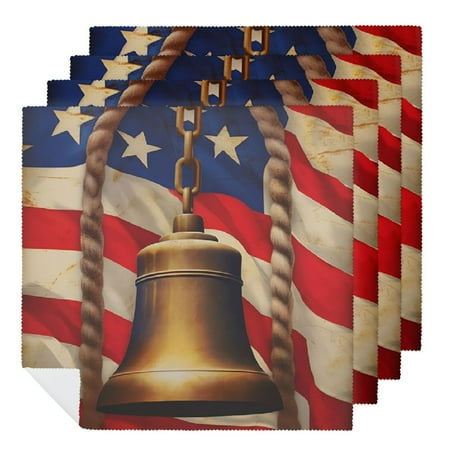 

Facannap Liberty Bell Stars Stripes Cloth Napkins for Hotel Home Banquet Atmosphere Embellishment Polyester Reusable Machine Washable Fabric Events Home Decor 2 PCS
