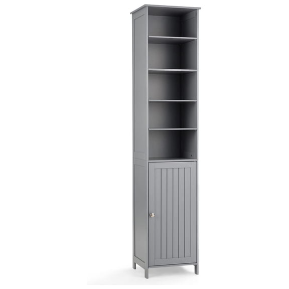 Tall Storage Cabinet, Wooden Floor Cabinet with Adjustable Shelves, Bathroom Organizer, Living Room Storage, Grey