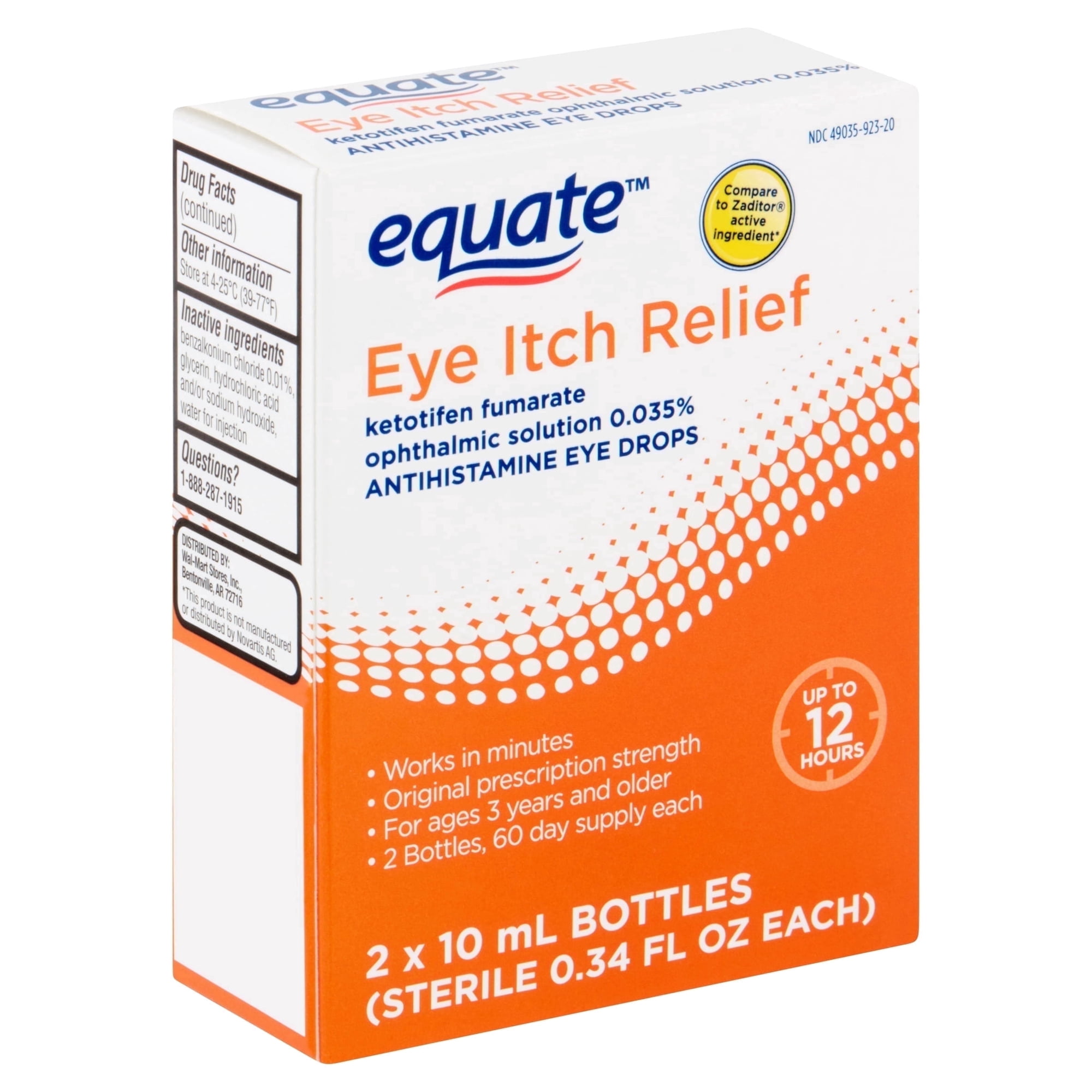 Equate Antihistamine Eye Drops Eye Itch Relief, 0.34 fl oz, 2 Ct.