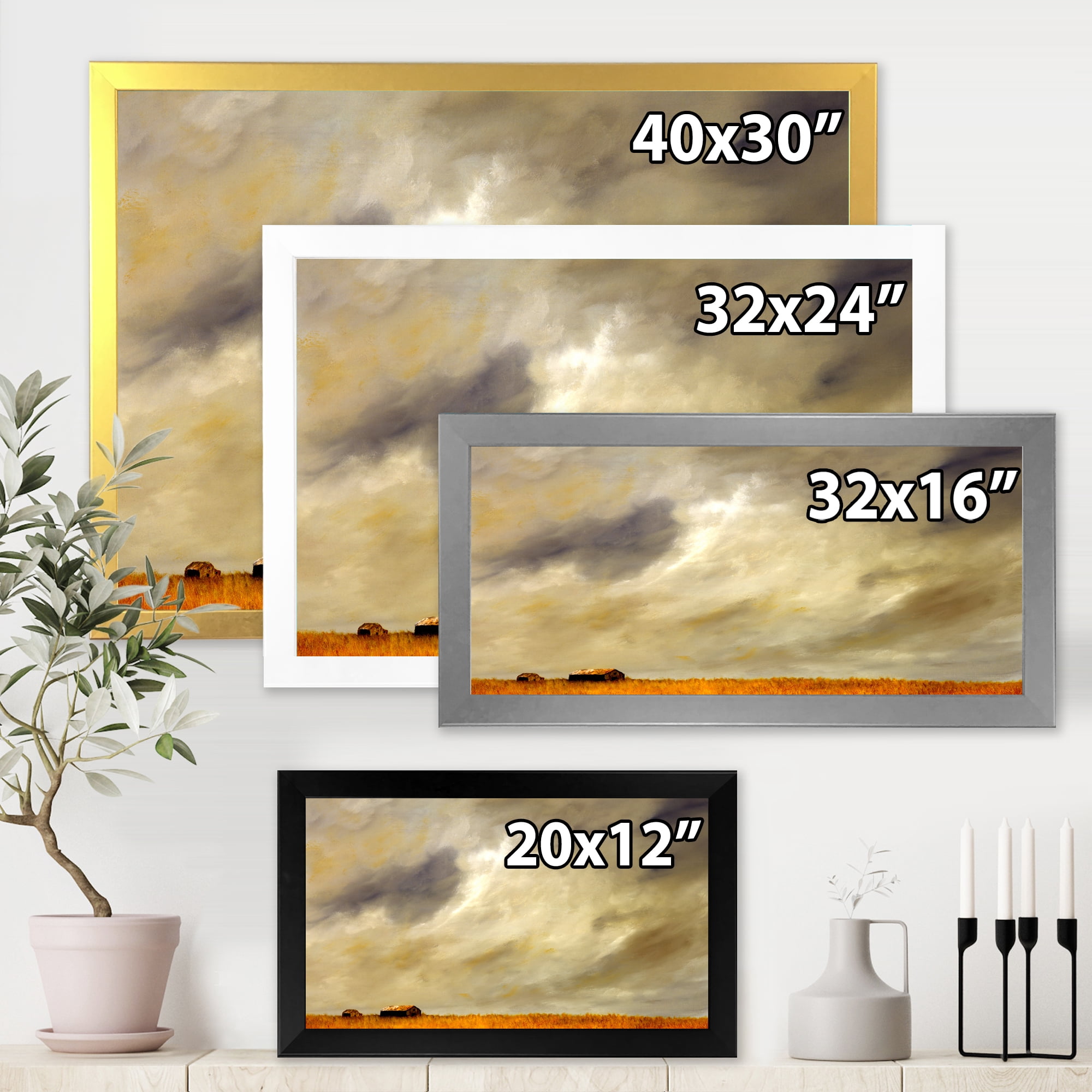 Designart 'Desert Farmhouse Under Cloudy Sky I' Farmhouse Framed Art Print
