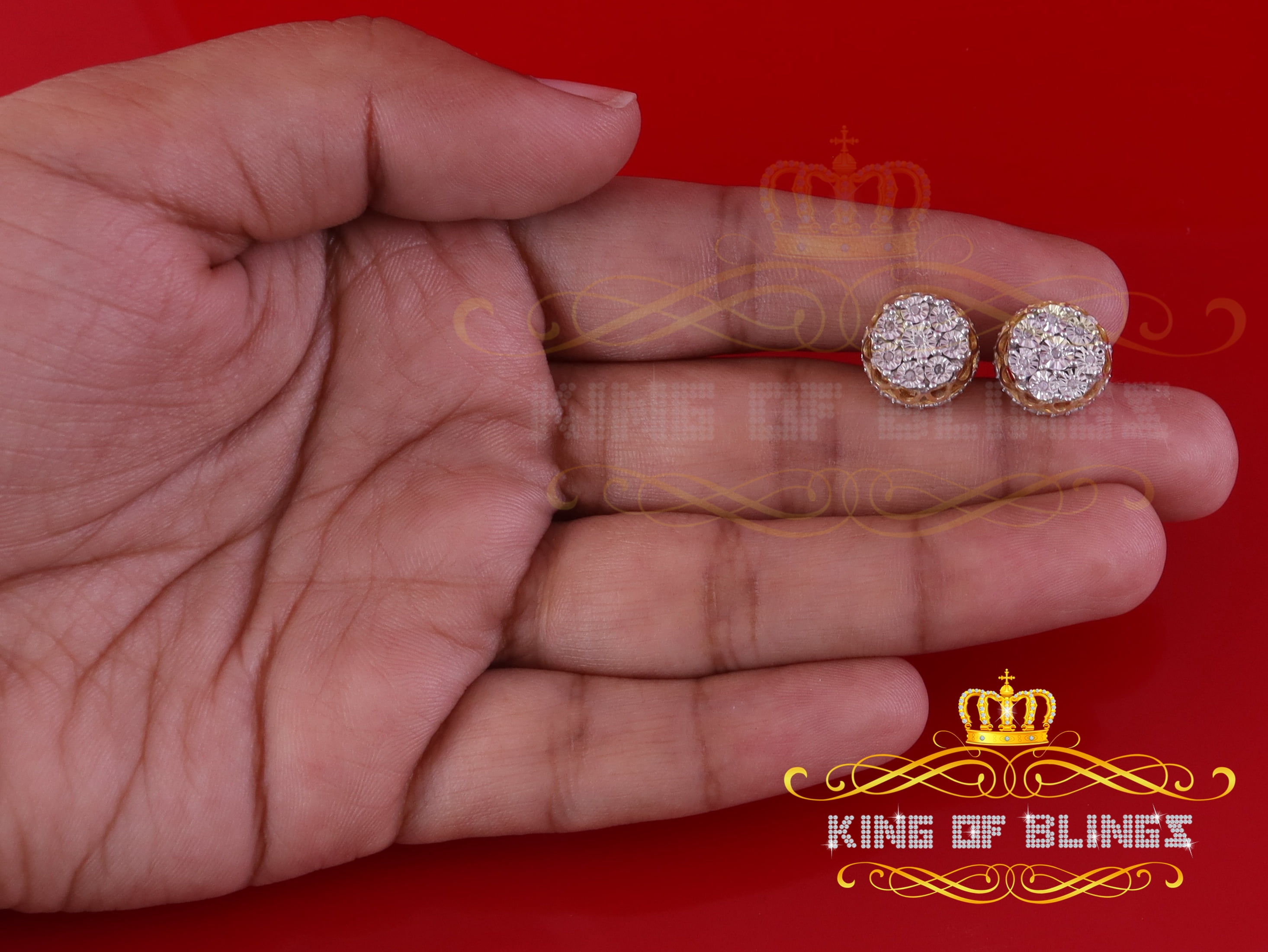 King of Bling's 0.10ct Diamond 925 Sterling Yellow Silver For Men's & Womens Stud Round Earrings