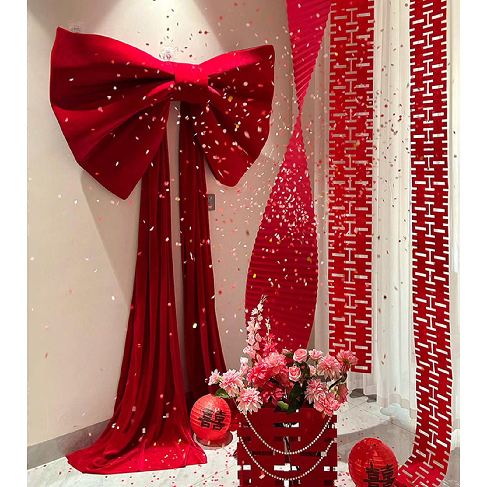 Large Red Plushie Bow Tie For Wedding And Party Backdrop Decoration With Vibranted Color And Soft Texture