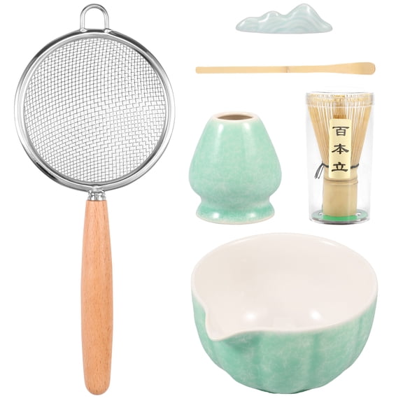 LINFANG Ceramic Japanese Matcha Bowl Whisk Set for Home Trip Easy to Clean Anti Rust Matcha Scoop Whisk Holder Kit for Tea Lovers Beginners