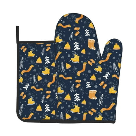 

Jgfou Scarf Ski Shoes sock Pattern Oven Mitts and Pot Holders Sets Heat Resistant Oven Mittens Soft Lining Extra Thicken Long Kitchen Cotton Oven Glove for Cooking