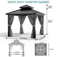 thumbnail image 6 of 10x10 ft Double Roof Hardtop Gazebo, Heavy Duty Galvanised Steel Hardtop Pavilion with Nettings and Curtains, Aluminum Gazebo for Patio, Terrace, Lawn and Deck, Gray, 6 of 7