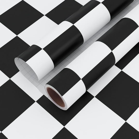 17.7" x 197" Black and White Checkered Contact Paper,Bexikou Removable Wallpaper Checkerboard Contact Paper Self Adhesive Removable Wallpaper for Kitchen Walls Bedroom Home Decoration