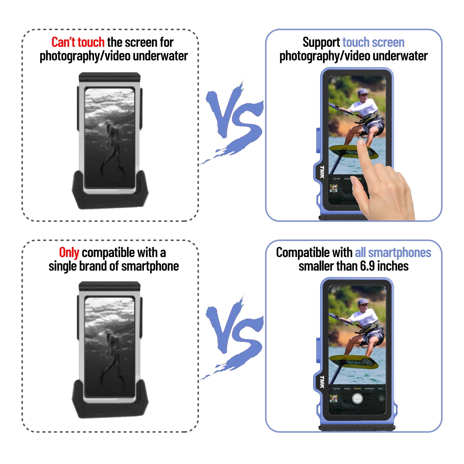 10m/33ft Waterproof Universal Snorkeling Phone Case for iPhone 16/15/14/13/12/11 Pro Max/XS/XR/Samsung S25/S24/S23/S22/S21/A Series Support Touch Screen Diving Swimming Surfing Housing(Blue)
