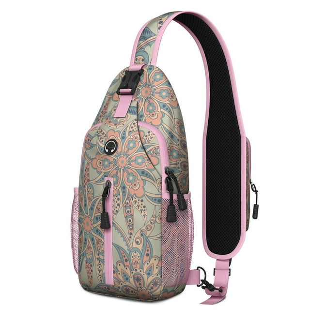 Chic Boho Sling Backpack – Paisley Floral Crossbody Daypack, Lightweight Anti-Theft Travel Bag with Adjustable Strap & Multiple Compartments