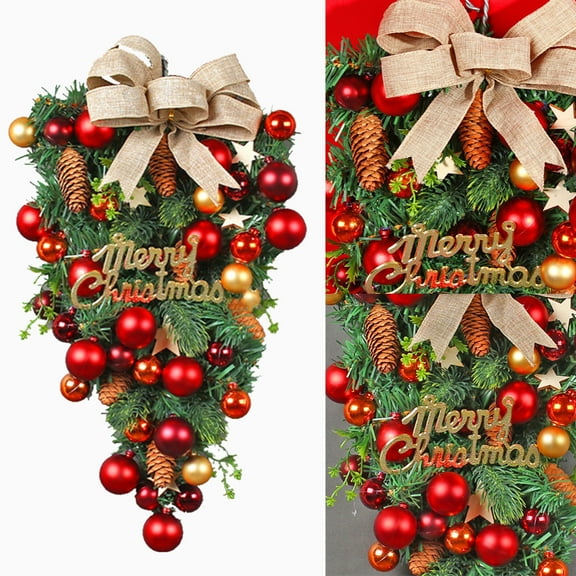 Christmas Swag Wreath for Front Door,Decorated with Pine Cones, Red Berries, Buffalo Plaid Bowknot,18.5"