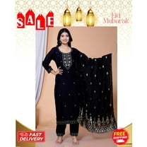 Dweep Sara Women's Maslin Fabric Kurti Set with Black Embroidered Dupatta - 3/4 Sleeves, S/34