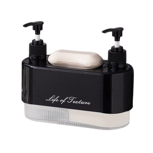 Dispensador de jabón líquido de doble cabezal con plato desmontable, para champú, gel de ducha, gel de baño, rellenable, vacío, con bomba de presión.