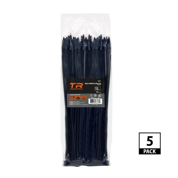 TR Industrial Multi-Purpose UV Resistant Black Cable Ties, 12", 500pk