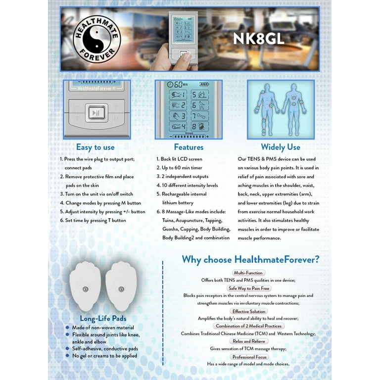 HealthmateForever NTS8 Tens Unit & Muscle Stimulator (Silver)
