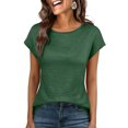 thumbnail image 2 of Womens T Shirts Summer Tops Cap Sleeve Crewneck Casual Business Blouses 2026 Spring Clothes Fashion Outfits Dark Green 2XL, 2 of 8