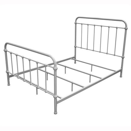 Pemberly Row Contemporary Metal King Spindle Bed in Vintage White