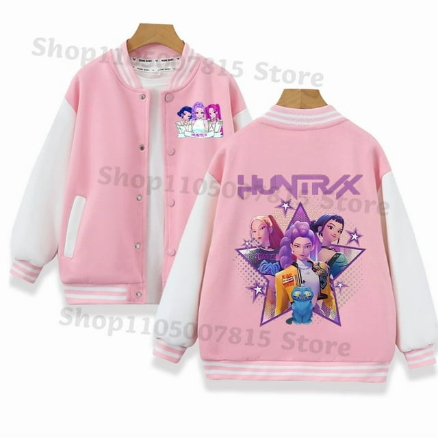 Pink Cotton Kids Baseball Jacket K Pop Demon Hunters Style Spring Autumn Winter