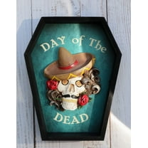 Day Of The Dead Masquerade Red Rose Skull With Sombrero Hat In Coffin Wall Decor