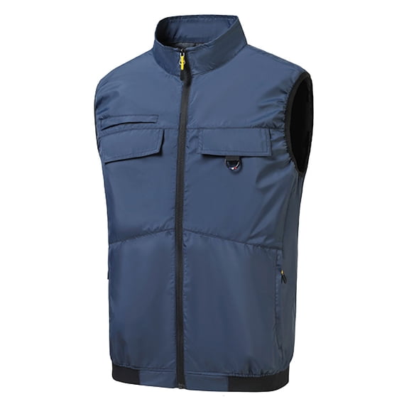 FAWUUDO Men's Air-Conditioned Work Vests Sleeveless Zipper-Up Tops with Cooling Fans for Fishing & Labor Work Blue