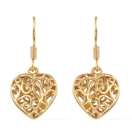 Shop LC Women Silver Openwork Dangle Heart Earrings 14K Yellow Gold Plated