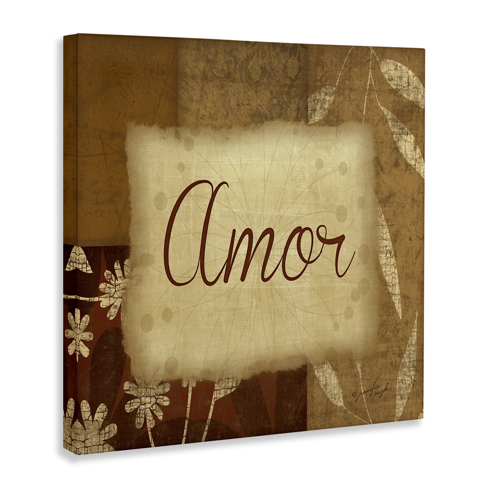 Stupell Industries Amor con Flores Tradicionales Typography and Symbols Painting Wrapped Canvas Art Print Wall Art, 36 x 36