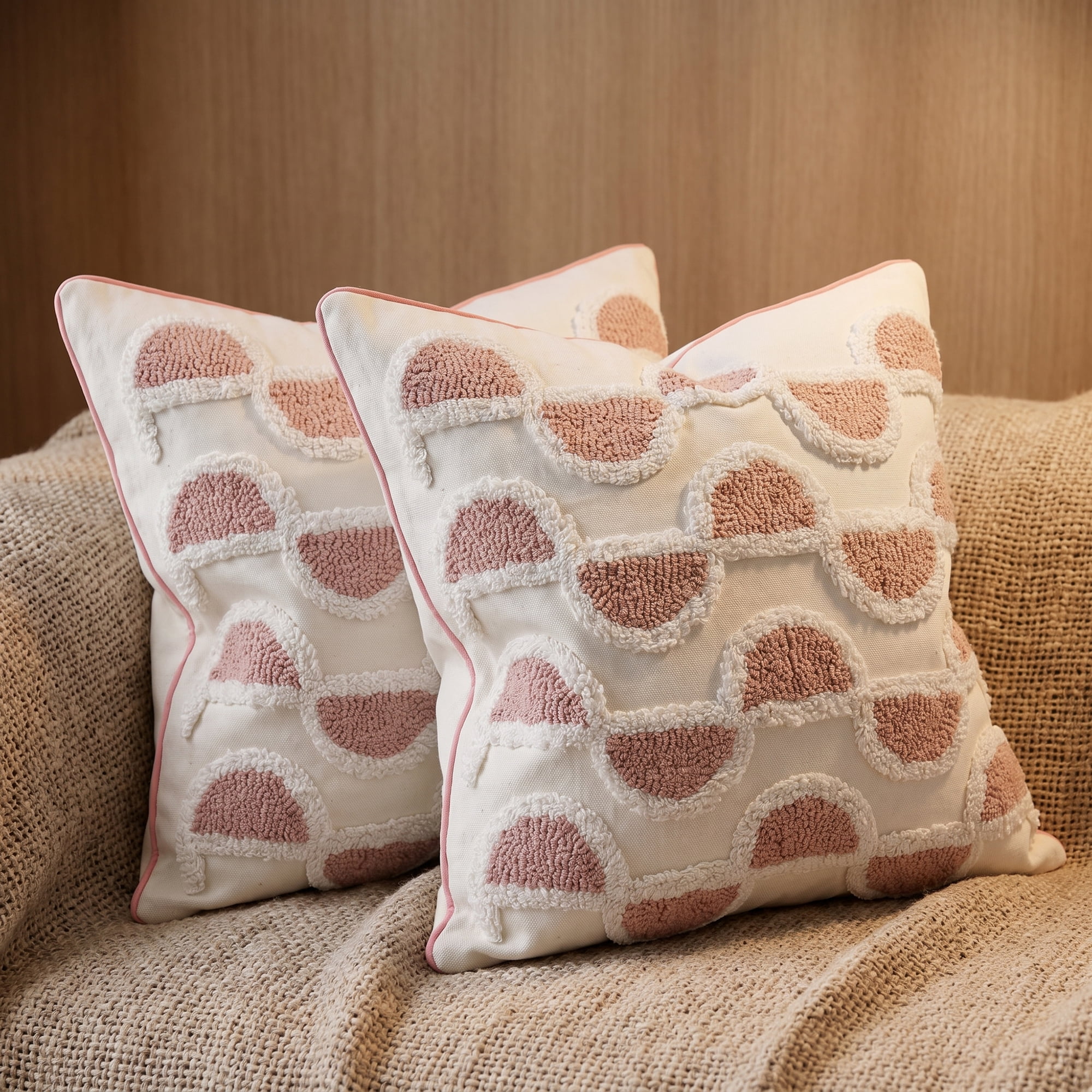 Unique Bargains Tufted Throw Pillow Cover Cushion Case for Home Pink Semicircle 18"x18"