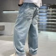 thumbnail image 6 of EnJoCho Boys Baggy Jeans Elastic Waist Straight Wide Leg Denim Pants Kids Teen Vintage Distressed Streetwear Jeans Fashion Trousers Boys Jeans Casual Back-to-School, 6 of 8