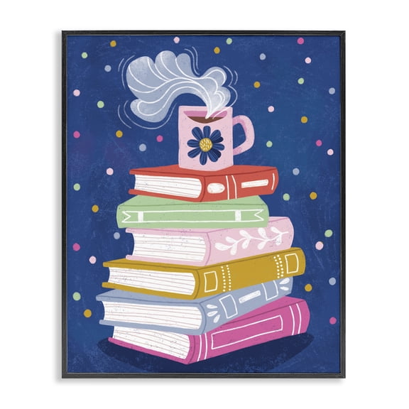 Stupell Industries Contemporary Book Stack & Cozy Mug Black Framed Giclee Art, 11 x 14, by Vanessa Stoilova