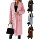 thumbnail image 5 of Women Woolen Jacket Turn-down Collar Solid Color Double-breasted Coat Mid Length Thermal Long Sleeved Commuting Dating Spring Fall Winter Overcoat, 5 of 5