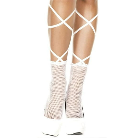Fishnet Ankle High Socks with Lace Up Top, White